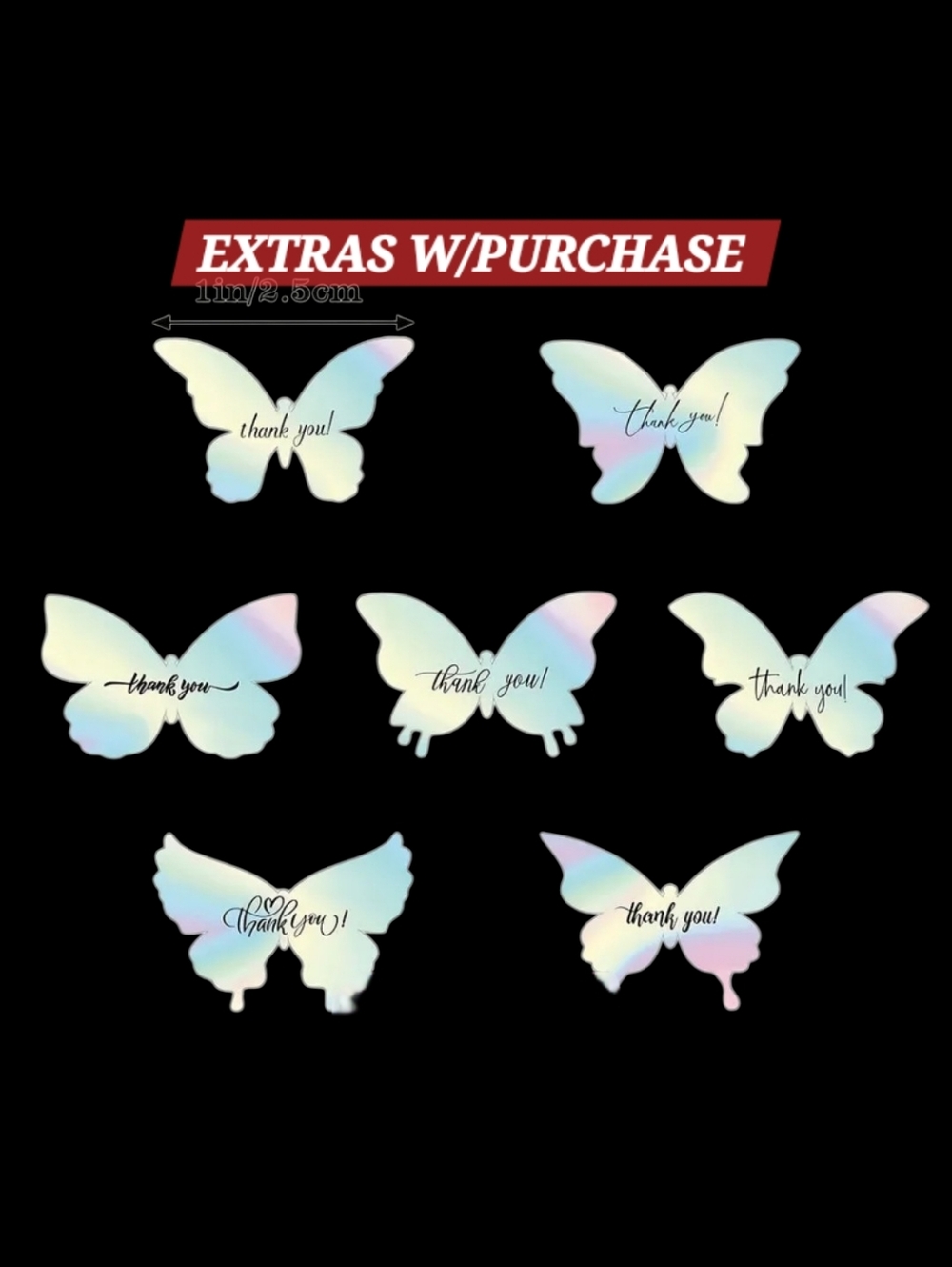 500ct. Holographic Butterfly Thank You Stickers -  Bonus 3 Random Polymailers